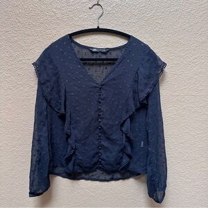 Zara Black ruffle lace trim Polka Dot Top